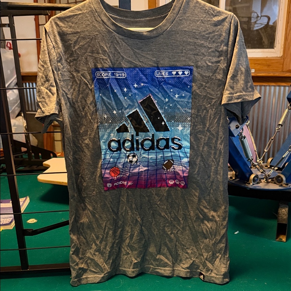 Adidas Blue and Gray Graphic Men's T-Shirt